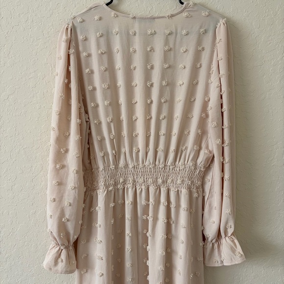 Light Khaki Swiss Dot Maxi Dress Smocked Waist - Picture 12 of 12